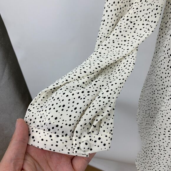 Loft Ann Taylor Pintuck Blouse Womens S Small Cream Ruffle Neck Polka Dot Sheer - Picture 4 of 13